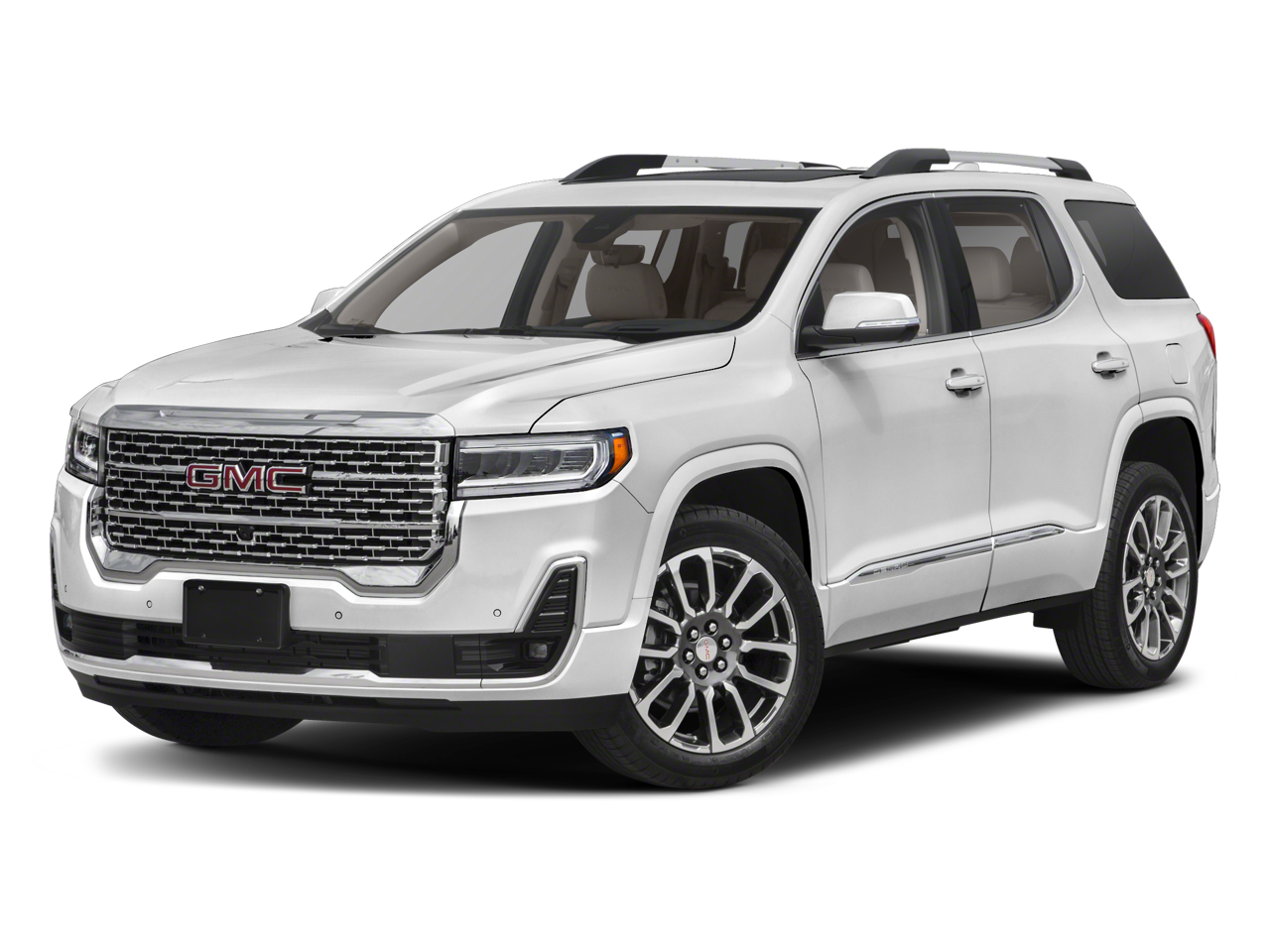 2022 GMC Acadia Denali in White Frost Tricoat — front three-quarter view