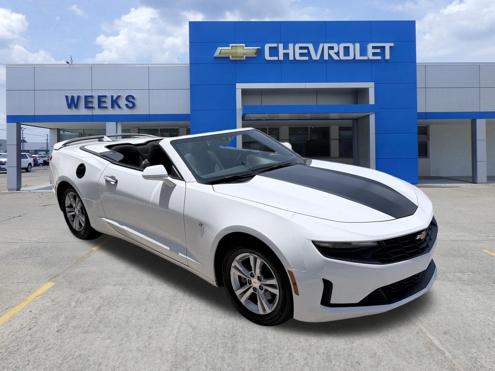 2019 Chevrolet Camaro 1LT in Summit White — front three-quarter view