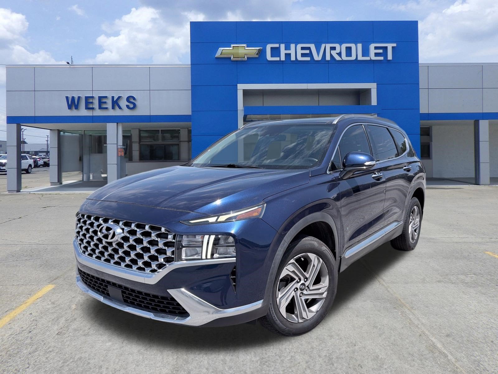2022 Hyundai Santa Fe SEL in Blue — front three-quarter view